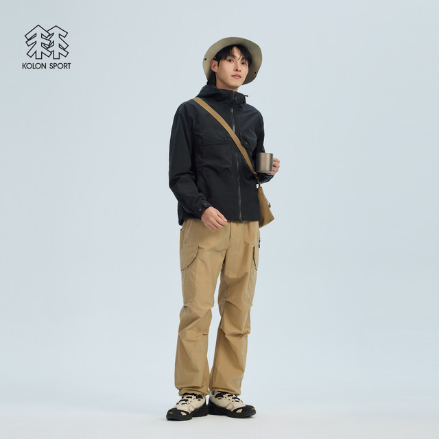 KOLON SPORT 户外新款男士梭织连帽防风夹克外套
