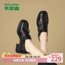 木林森 女鞋粗高跟休闲单鞋 软底小皮鞋通勤百搭时尚舒适女士单鞋子