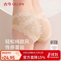 古今 女士内裤女性感蕾丝纯欲风抗菌纯棉裆三角短裤2条装z