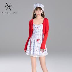 型盛 高级感泳衣女新款连体裙式韩ins格子印花保守遮肚显瘦纯欲少女风