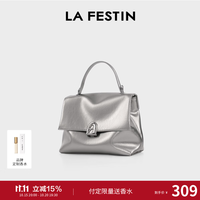 La Festin 塌塌手提包女单肩斜挎大容量凯莉包生日礼物送女生 冰川银-大号 | 质感油蜡皮 | 现货即发