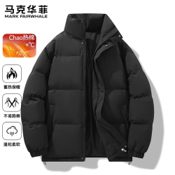 马克华菲 户外运动棉服男士面包服长袖外套冬季夹克上衣立领棉衣男装 黑色 XL
