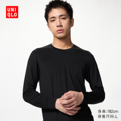 优衣库 HEATTECH圆领T恤/9分袖男装保暖衣秋衣内衣486840 09 黑色 XL