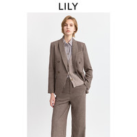 LILY 羊毛混纺复古老钱风青果领西装外套 咖金 M/165/84A