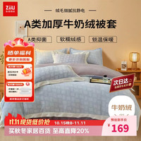 张御 A类牛奶绒被套单件 冬季抗静电加厚保暖家用被罩200x230cm 灰紫色