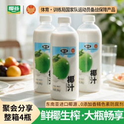 椰谷 鲜椰汁1.08kg*4瓶整箱椰奶植物蛋白饮料早餐椰子汁大瓶装