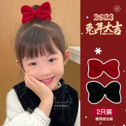 儿童红色蝴蝶结碎发刘海夹子女童新年公主夹可爱宝宝女孩发卡发饰
