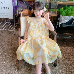 女童夏装连衣裙2026新款儿童洋气甜美女孩夏季碎花雪纺背心公主裙