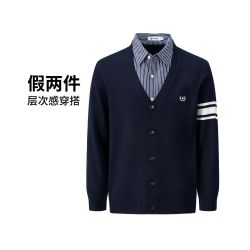 navigare 男士假两件针织衫春秋长袖开衫外套