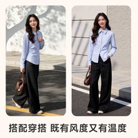 班尼路 条纹收腰衬衫女2026秋季新款法式通勤百搭设计感衬衣上衣H