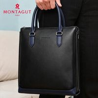梦特娇 男包真皮公文包时尚男士牛皮文件包商务休闲手提包横款皮包