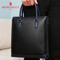 梦特娇 男包真皮公文包时尚男士牛皮文件包商务休闲手提包横款皮包