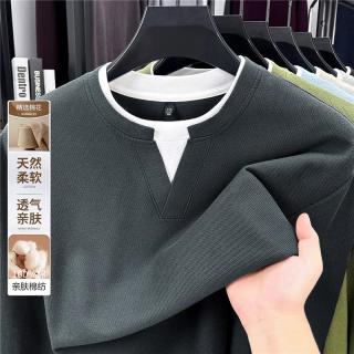 B00SJXHHGG 100%纯棉长袖t恤 圆领假两件休闲 卫衣男上衣品质款 深灰色