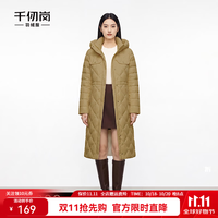 千仞岗 CHERICOM）90白鸭绒高蓬松度高清洁度冬季羽绒服女士中长款连帽外套 金秋咖