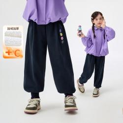 茵曼 女童运动卫裤表情刺绣26春秋中大童女孩时尚休闲长裤束脚裤