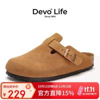 Devo Life Devo软木拖鞋女春夏季舒适包头拖鞋博肯鞋女士凉拖鞋平跟通勤百搭3624 黄棕反绒皮 44 （建议拍小一码）