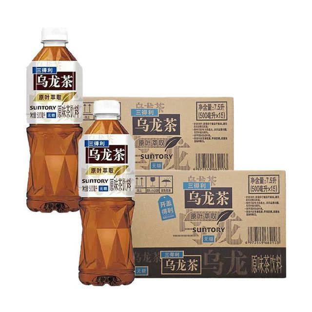 三得利 2箱 三得利无糖乌龙茶500ml*15瓶装无糖茶饮料 新老包装随机发