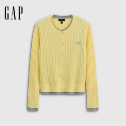 Gap 双十一购物狂欢 麦穗刺绣绞花针织开衫 黄色