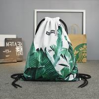 布简单 芭蕉叶束口袋抽绳包潮牌港式抽绳双肩包女休闲运动健身包男女包 白色 芭蕉叶