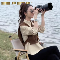 夏典素订女王 素订女王小个子衬衫马甲两件套搭配小 咖色衬衫+马夹 M (建议100斤以内)