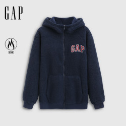 Gap 男女装秋季款logo刺绣宽松仿羊羔绒拉链连帽卫衣786507
