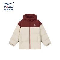 鸿星尔克 儿童羽绒服男女童冬季防泼水宽松高蓬鸭绒运动保暖外套连帽 山月卡其-绒子含量75% 120 充绒量73g