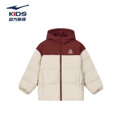 鸿星尔克 儿童羽绒服男女童冬季防泼水宽松高蓬鸭绒运动保暖外套连帽 山月卡其-绒子含量75% 120 充绒量73g