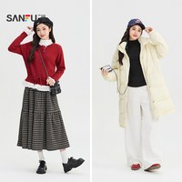 三福 女长T恤2026秋季新款气质半高领加厚合身休闲长袖上衣女装