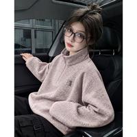 I.T it fingercroxx高品质抓绒夹克女秋重磅半拉链卫衣
