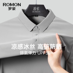 罗蒙 冰丝短袖t恤男翻领凉感上衣夏季款中青年休闲纯色POLO爸爸装 中灰 XL 180（130-150斤）