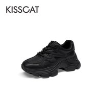 KISSCAT 春夏季厚底增高老爹鞋女黑色简约休闲运动鞋通勤鞋