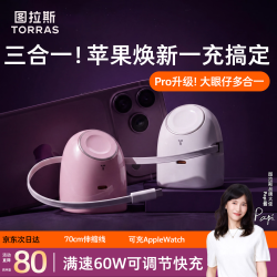 图拉斯 大眼仔Pro 60W三合一快充 自带70cm伸缩线 闪闪白 充电器