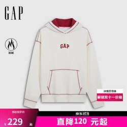 Gap 1SS623736 Logo刺绣加绒连帽卫衣 象牙白 M