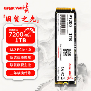 长城 1TB SSD固态硬盘 NVMe M.2接口 PCIe4.0 台式机笔记本电脑通用PS5游戏扩展盘 P7200系列 P7200-1TB