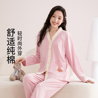 芬腾 纯棉撞色V领小熊 粉色 L 家居服套装