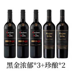 红魔鬼 黑金浓郁750ml＊3瓶+珍酿佳美娜赤霞珠红酒750ml＊2瓶