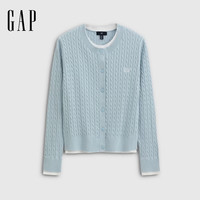 Gap 盖璞 logo麦穗刺绣绞花针织开衫 浅蓝色 XS (155/80A)