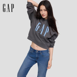 Gap 女装秋撞色logo刺绣加绒连帽卫衣