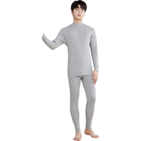 红豆 男士纯棉中半高领秋衣秋裤套装 麻灰 3XL