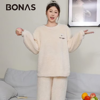宝娜斯 睡衣女秋冬款加厚保暖法兰绒家居服套装