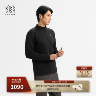 KOLON SPORT 户外抓绒衣 男士POLARTEC半拉链长袖T恤 LHZT6WN125-BK 黑色 L 175/96A