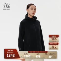 KOLON SPORT 户外抓绒衣 女士保暖收腰POLARTEC连帽夹克 LKFJ5WN072-BK 黑色 M 165/88A