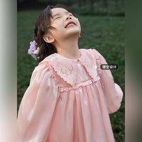 LUSON 女童超重工泡泡袖连衣裙春夏装新款洋气儿童生日公主裙