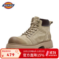 Dickies 高帮马丁靴复古做旧擦色鞋头耐磨厚底户外工装风短靴 卡其 42