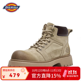 Dickies 高帮马丁靴复古做旧擦色鞋头耐磨厚底户外工装风短靴 卡其 42