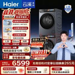 海尔 云溪4.0Pro洗烘套装 10KG懒人全自动滚筒洗衣机+AI双擎热泵烘干机家用 7KJ3