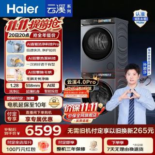 海尔 云溪4.0Pro洗烘套装 10KG懒人全自动滚筒洗衣机+AI双擎热泵烘干机家用 7KJ3