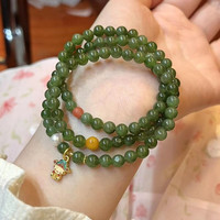 花饰庄园 新款和田玉三圈手链女式碧玉新中式复古蜜蜡送闺蜜礼物 碧玉多圈手链