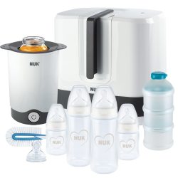NUK First Choice+ 全套喂食套装 | Vario Express *器,4 个婴儿奶瓶,1 个婴儿奶瓶奶嘴,奶瓶加热器等 | 心形(中性) | 9 件
