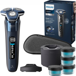 Philips 飞利浦 剃须刀系列 7000 - 男士电动干湿剃须刀，配有折叠式修剪器、清洁站、4 个清洁盒、充电站和旅行盒（型号 S7885/63）